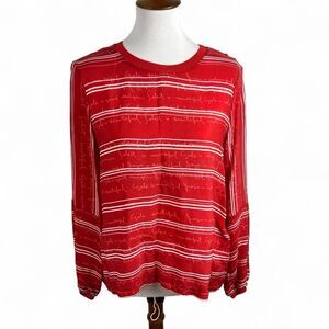 Maje Red White Striped Quote Split Back Star Snap Blouse Size 2 (Maje S/M)